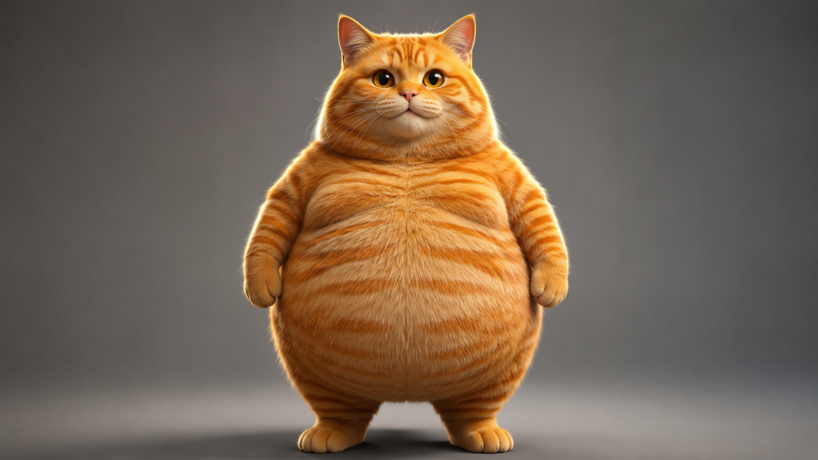 Hero image: cinematic CGI anthropomorphic chubby orange tabby