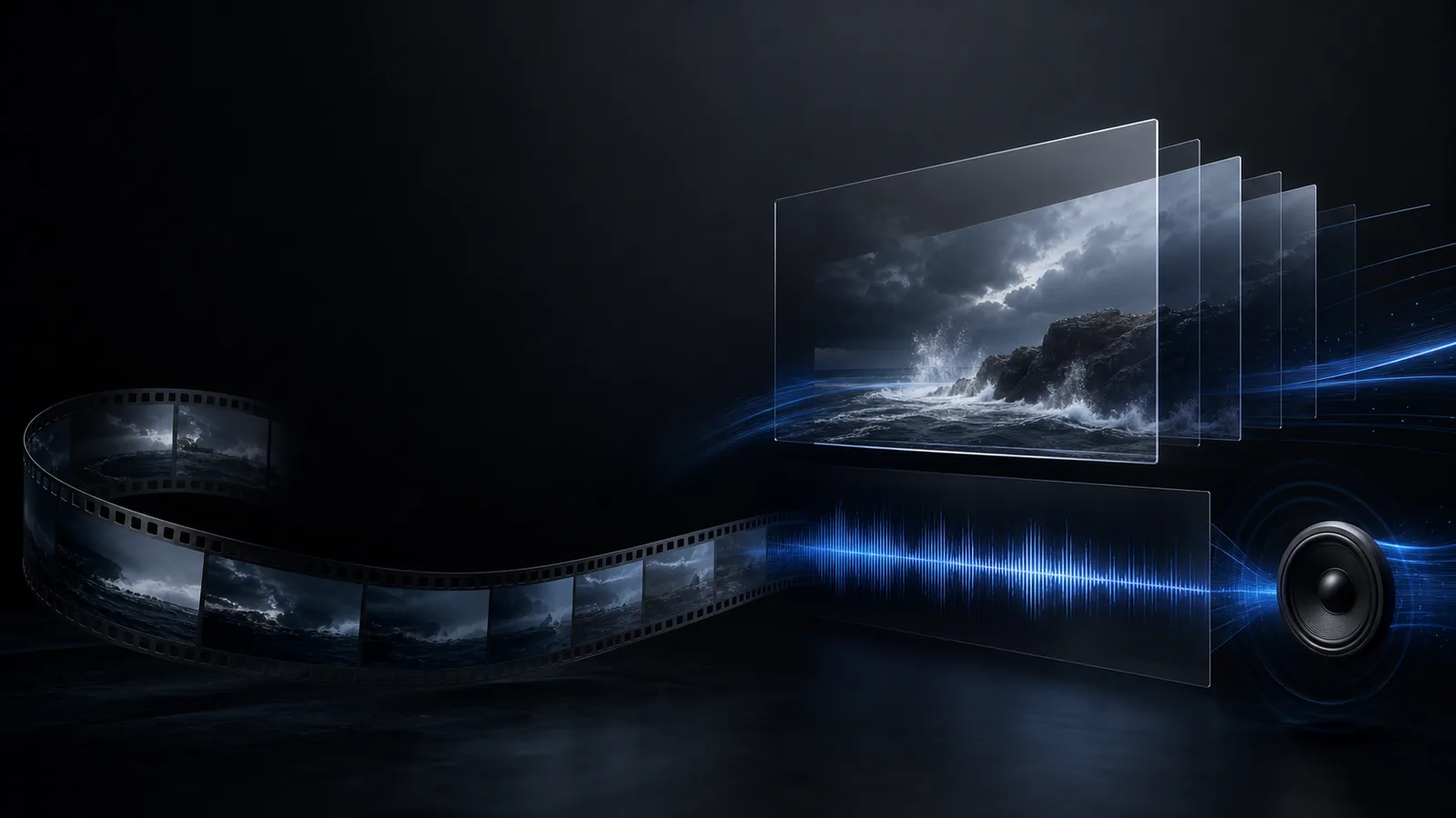 Videobilder und Audiowellenformen als Darstellung der Erstellung mit MiniMax H3